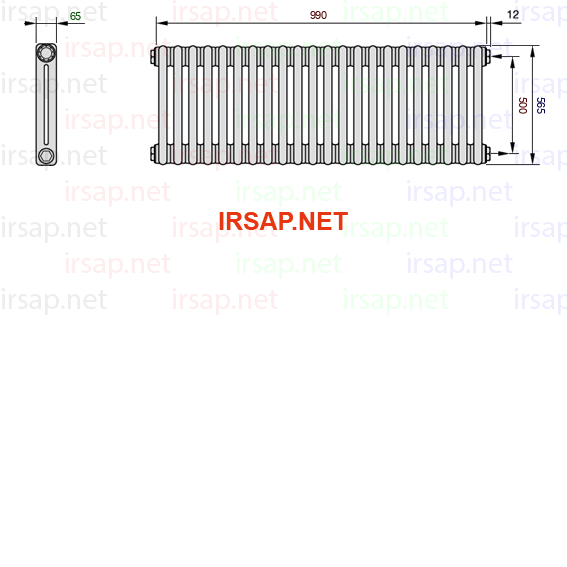 чертеж радиатора Irsap Tesi 20565-2220565-22-30-01